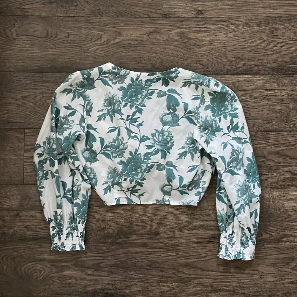 Abercrombie 3/4 Sleeve Tie Front Poplin Top Floral Resort Spring Break Vacation - Picture 5 of 5